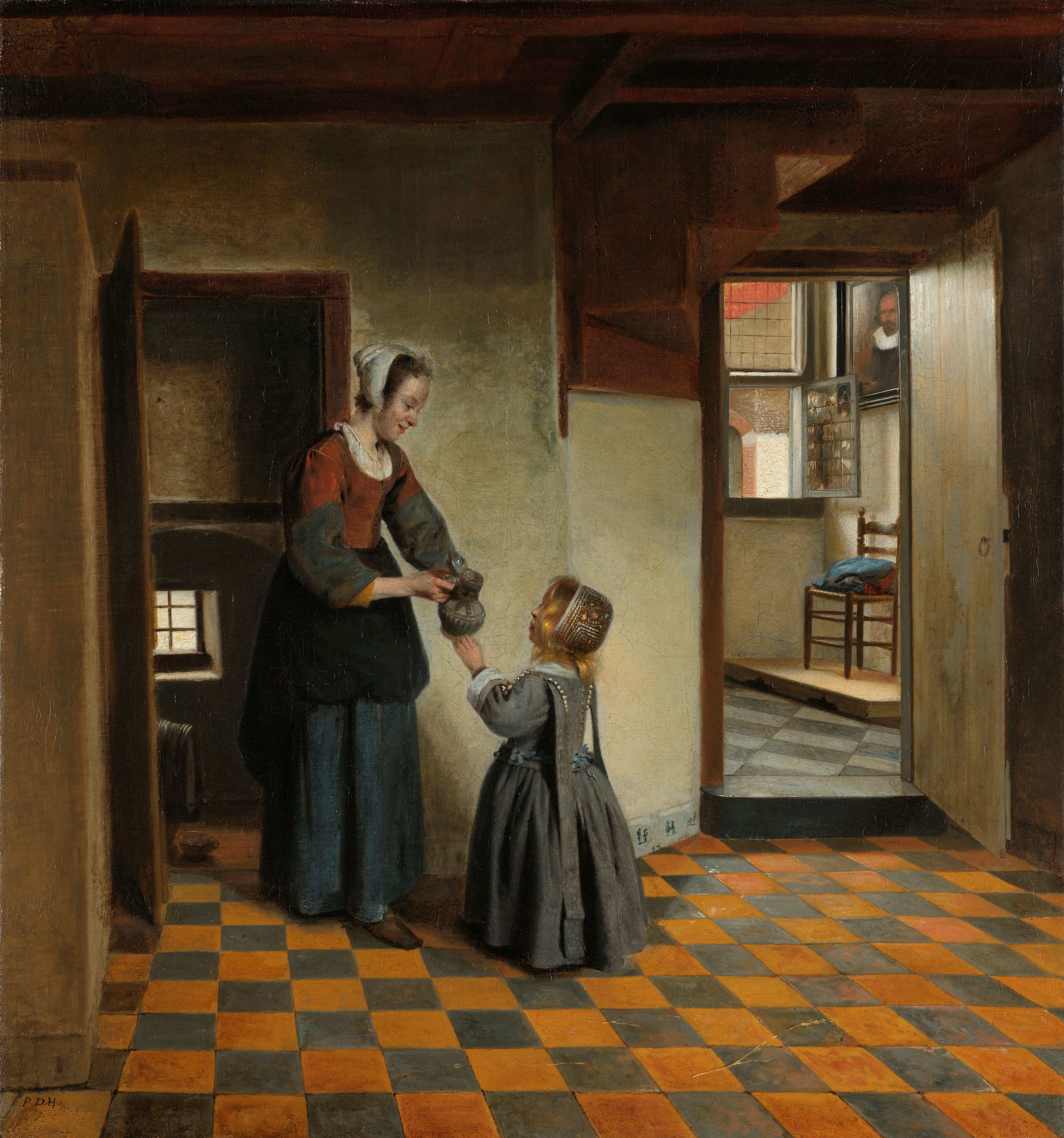 Pieter de Hooch, Frau mit einem Kind in der Vorratskammer, um 1656–1660